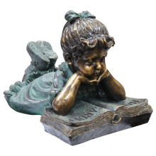 Statue de lecture de fille de bronze